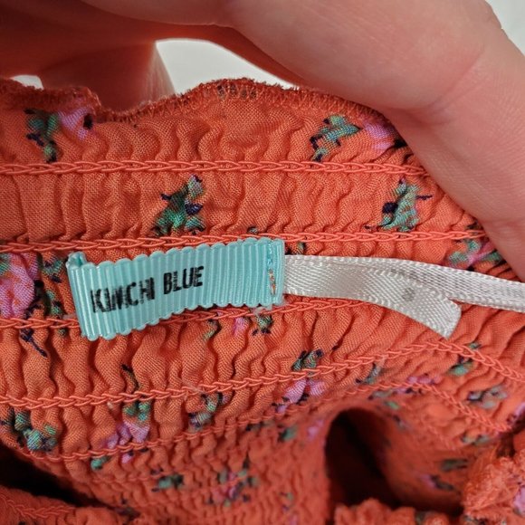 Kimchi Blue Romper Womens Small Orange Floral Sleeveless Smocked Pockets UO - Picture 10 of 11
